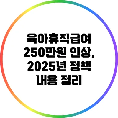 육아휴직급여 250만원 인상, 2025년 정책 내용 정리