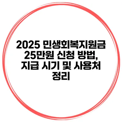 2025 민생회복지원금 25만원 신청 방법, 지급 시기 및 사용처 정리
