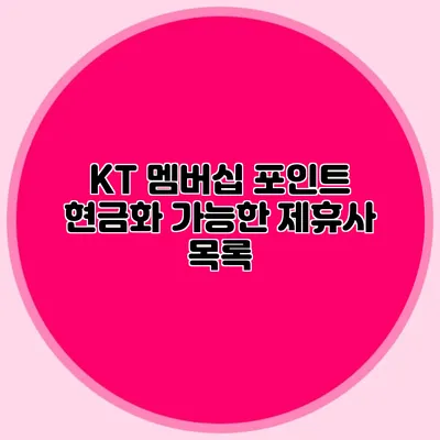 KT 멤버십 포인트 현금화 가능한 제휴사 목록