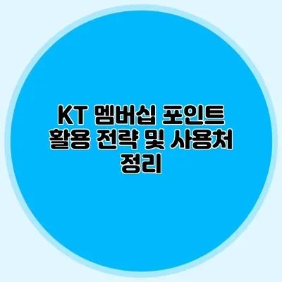 KT 멤버십 포인트 활용 전략 및 사용처 정리